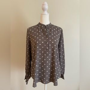 Loft Outlet Blouse/Top, Gray and White Polka Dot, Womens MP
